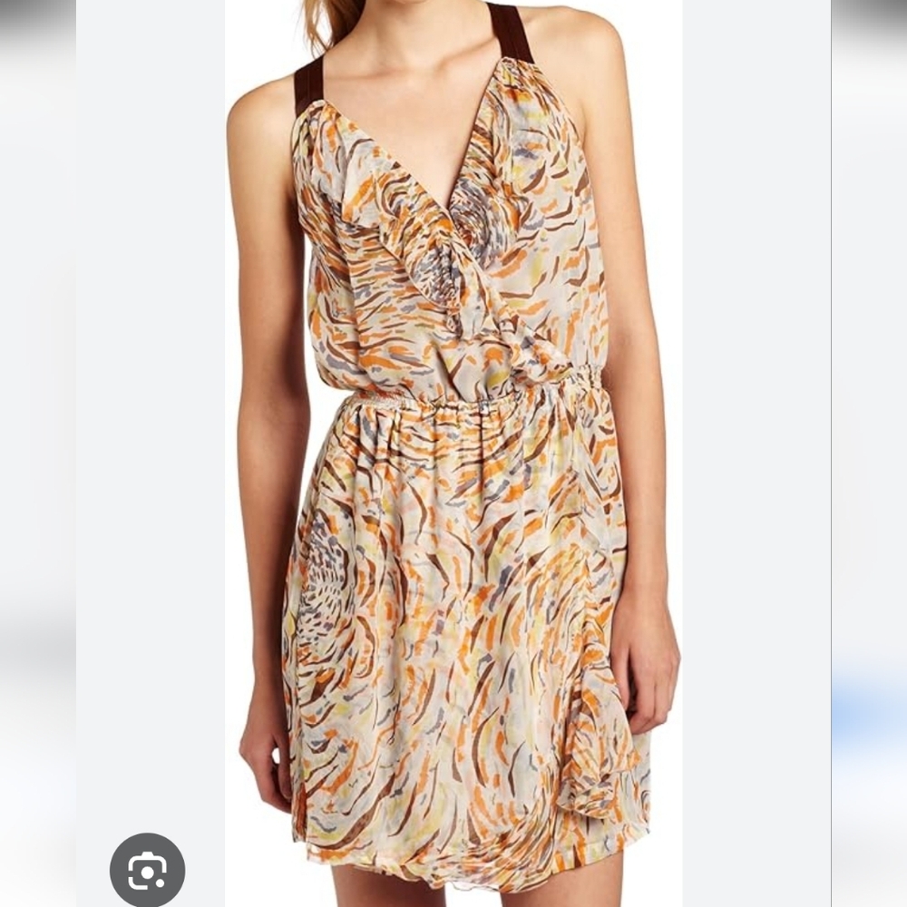 CHARLIE JADE | M 100% Silk Mini Dress | patterned orange brown
